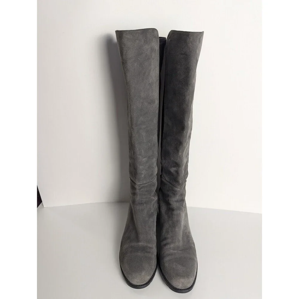 Stuart Weitzman Gray And Black 5050 Suede Knee‎ Boots Size 7.5M Stretch Low Heel